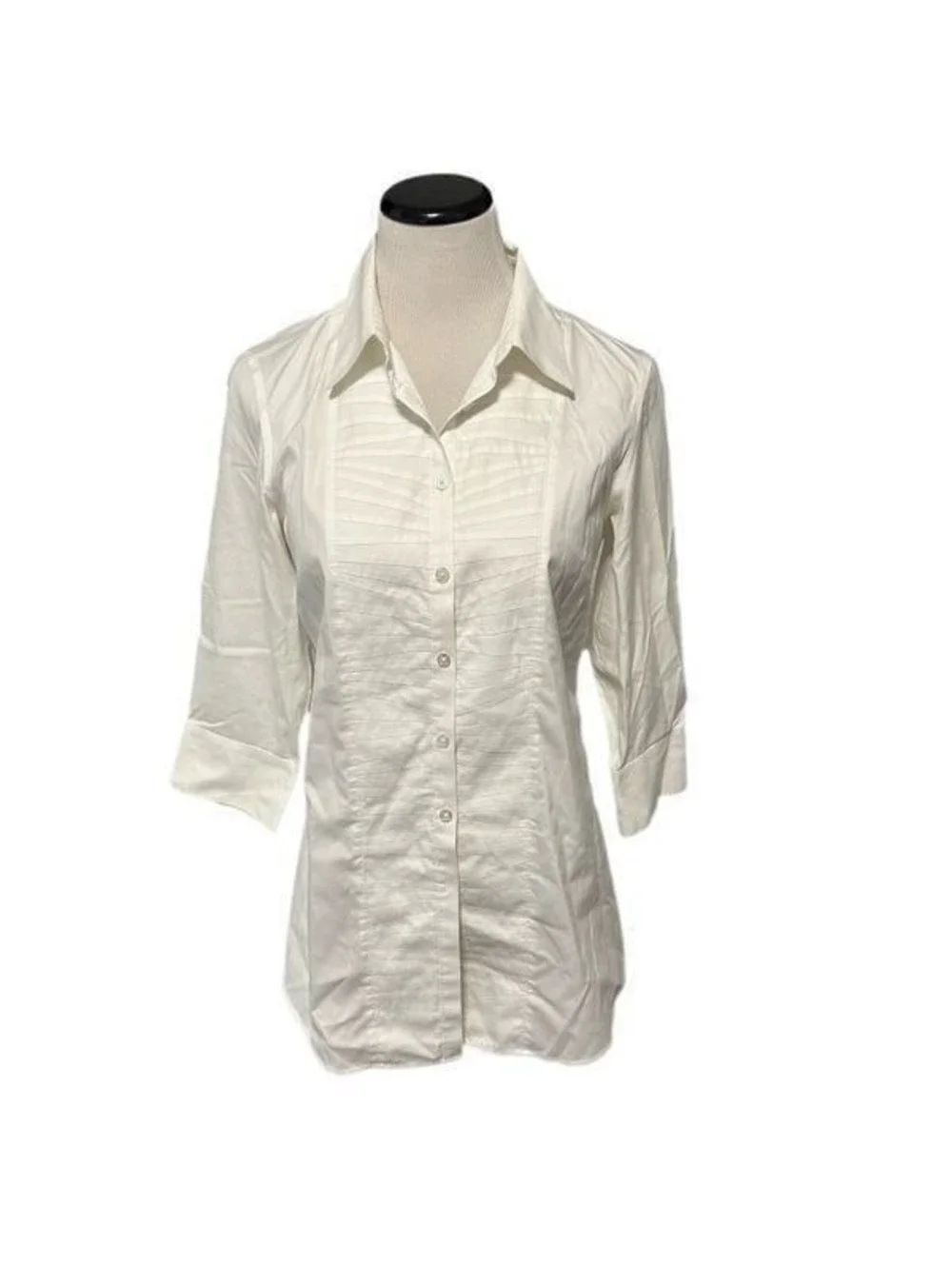 Chico’s White Tuxedo Style Button Down Shirt Sz 1/M